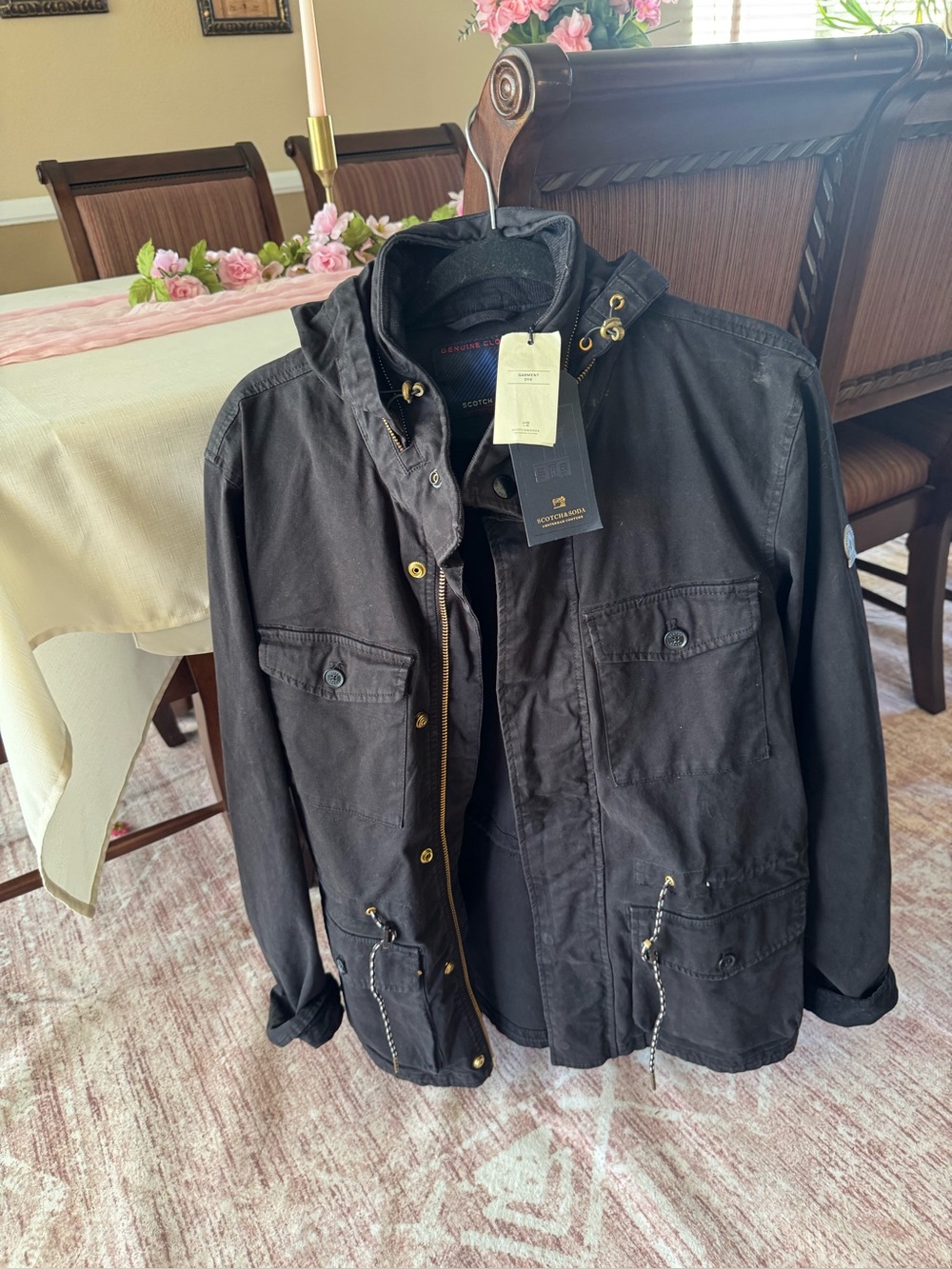 Scotch & Soda Black Hooded Military Field Jacket